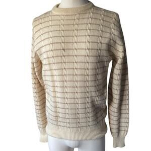 Vtg Christian Dior Mohair Wool Stripe Sweater Mens L Cable Knit Tan Cream 80s